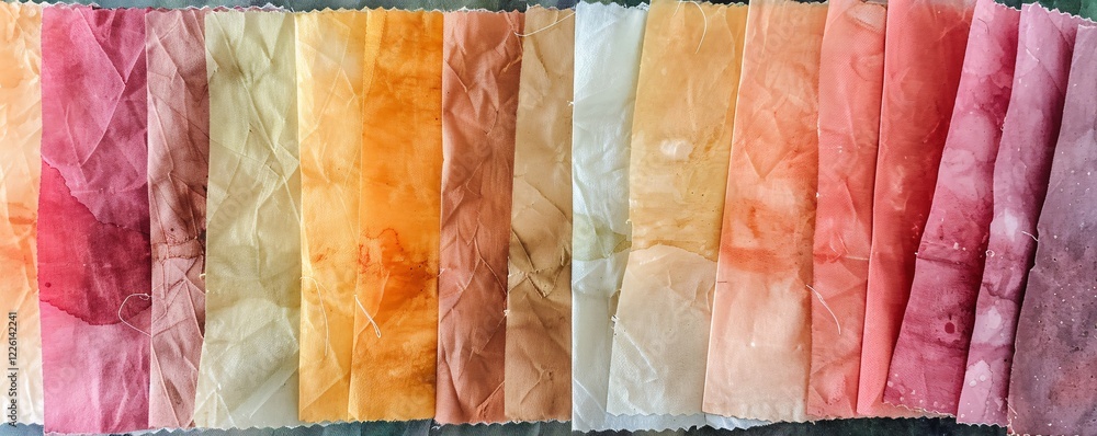 Poster fabric samples showing a gradient of warm colors from yellow to red