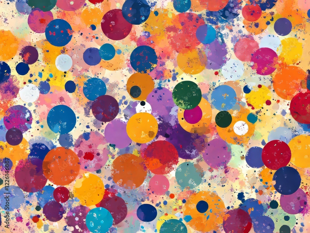 Poster a lively display of vividly colored circles scatter playfully across an abstract background, creatin