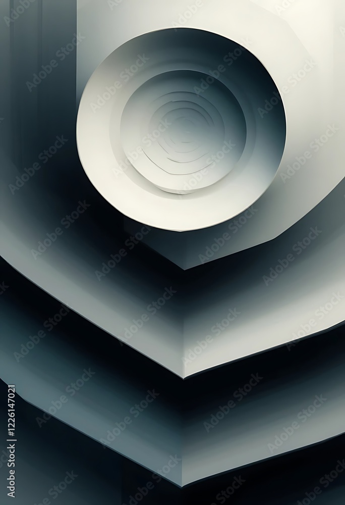 Poster abstract grey spiral design showing depth and form