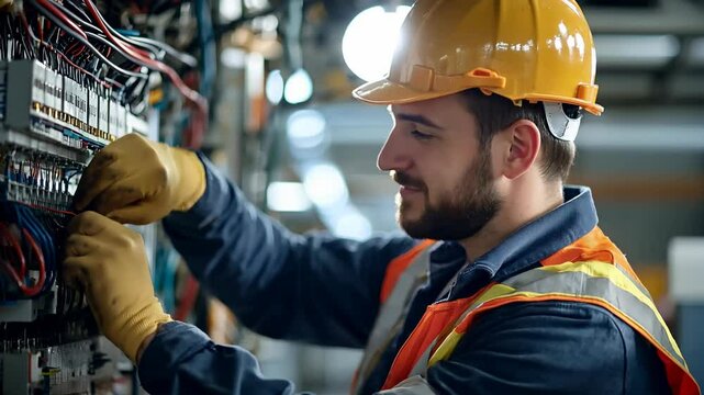 Electrical engineer working in an industrial electric box