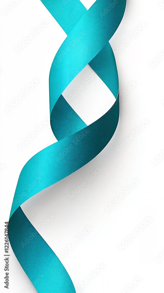 Aufkleber turquoise ribbon elegantly twisting against a clean white background, creating a striking visual con