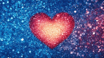 Obraz premium Mental-Health Self-Care Mindfulness concept. Glowing Red Heart Surrounded by Sparkling Digital Visualization