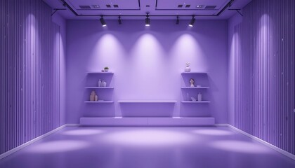 Minimalist Purple Room Interior Design With Shelves and Lighting