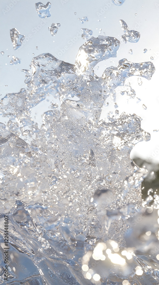 Poster sparkling water splashing against a bright background creating a beautiful display of droplets and r