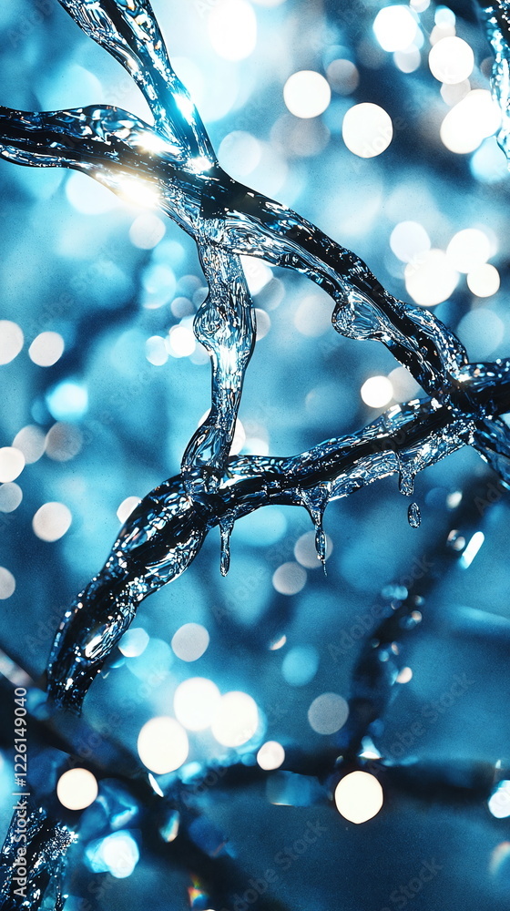 Poster glittering icicles hanging from intricate branches illuminated by a soft blue light creating a dream
