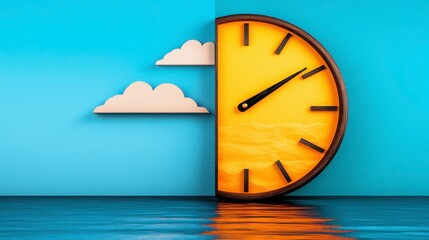 Creative Concept of Time with Clock and Half Sky Imagery
