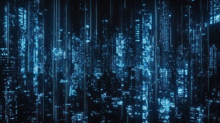 Obraz premium Abstract view of a futuristic city at night with blue neon lights