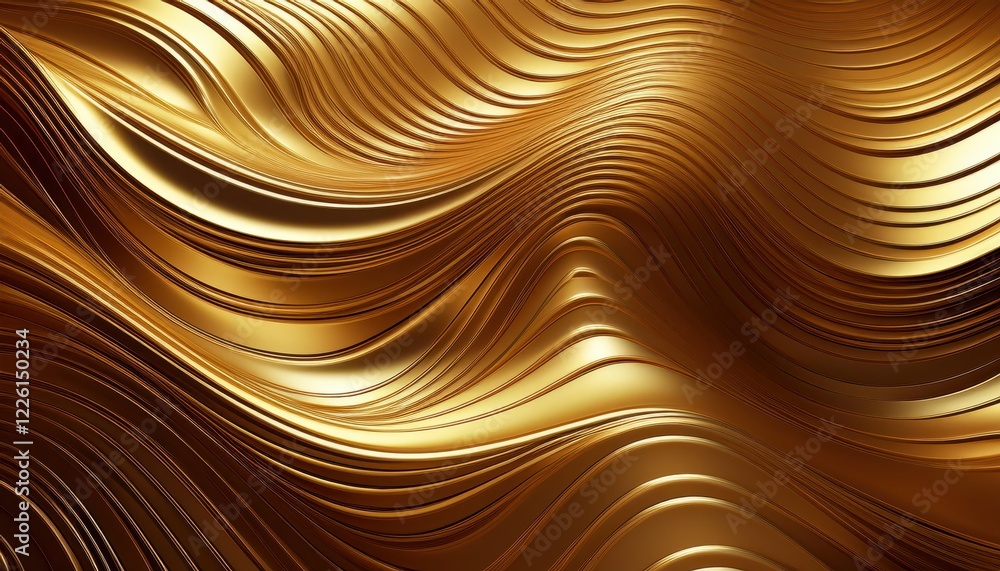 Poster stunning 3d wavy golden metallic background with reflective textures and intricate patterns, ideal f