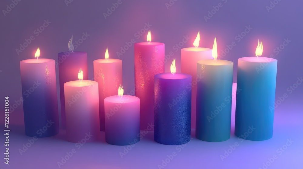Poster decorative candles arranged in a gradient pattern, placed on a plain surface with clean lines for a 