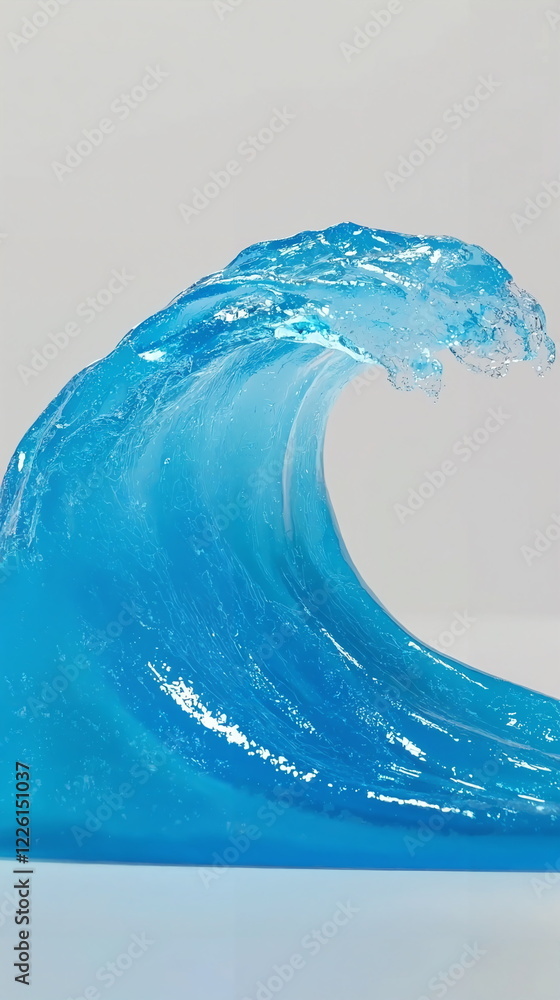 Poster crystal clear blue wave splashing with dynamic movement against a smooth backdrop, capturing the ess