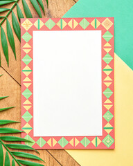 Geometric Border Pattern with Paper Texture and Fresh Summer Vibes Palette