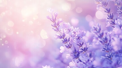 Obraz premium A dreamy scene of lavender flowers in focus with soft, bokeh effects in the backdrop creating a tranquil and enchanting ambiance full of gentle light.