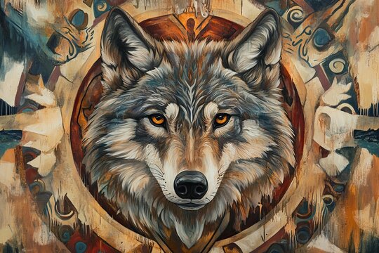 Artistic wolf portrait centered in a tribal design, capturing the fierce spirit and wild beauty of the animal. Perfect for nature and art enthusiasts alike.