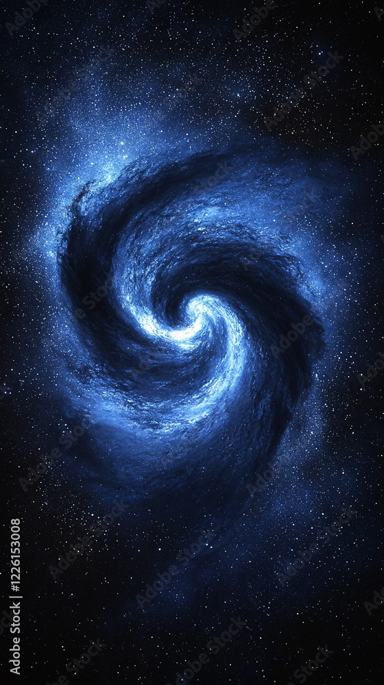 Poster swirling blue galaxy with vibrant colors and starry background floating in the deep expanse of space