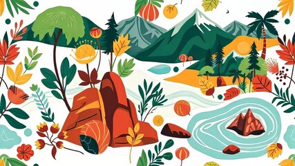 Obraz premium Vibrant Sustainable Travel Background Pattern - Eco-Friendly Destinations