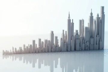 Obraz premium A minimalistic city skyline with varying heights, depicted in shades of gray against a light background, symbolizing modern architecture and urban development.