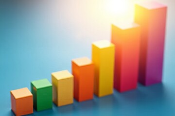 A colorful bar graph representing growth, with blocks of varying heights indicating increasing values against a bright background.
