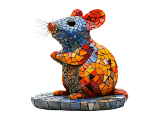 Colorful Mosaic Mouse Sculpture on Transparent Background