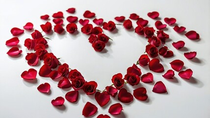Heart from the petals of rose on the white background, to the day of Sainted Valentine