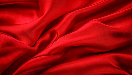 Red Silk Fabric,Close-up of luxurious, vibrant red fabric with smooth folds and a silky texture.