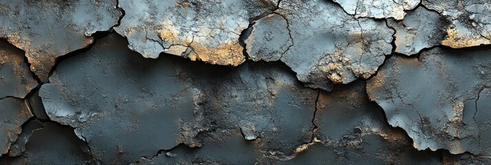 Fototapeta premium Abstract Cracked Metallic Surface: Deep Blue and Gold Hues