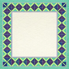 Geometric Border Pattern with Paper Texture and Vibrant Earthy Cool Palette