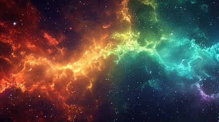 Fototapeta premium Cosmic abstract nebula swirls in ultraviolet emerald amber hues Glowing clouds drift across infinite space A celestial masterpiece watermark