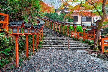 Kifune Shrine in Kyoto, Japan with beautiful autumn scenery. 
