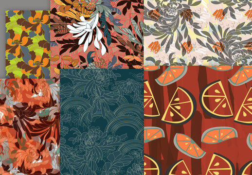 Seamless Pattern Floral Motifs Big Aster Flower