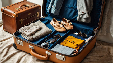 Travel suitcase with clothes and accessories
