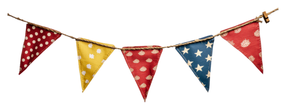 Colorful bunting flags for festive celebrations isolated on transparent background