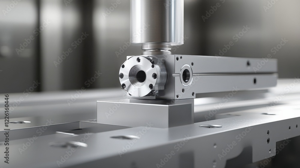 Poster close-up view of precision machinery component in a modern industrial setting