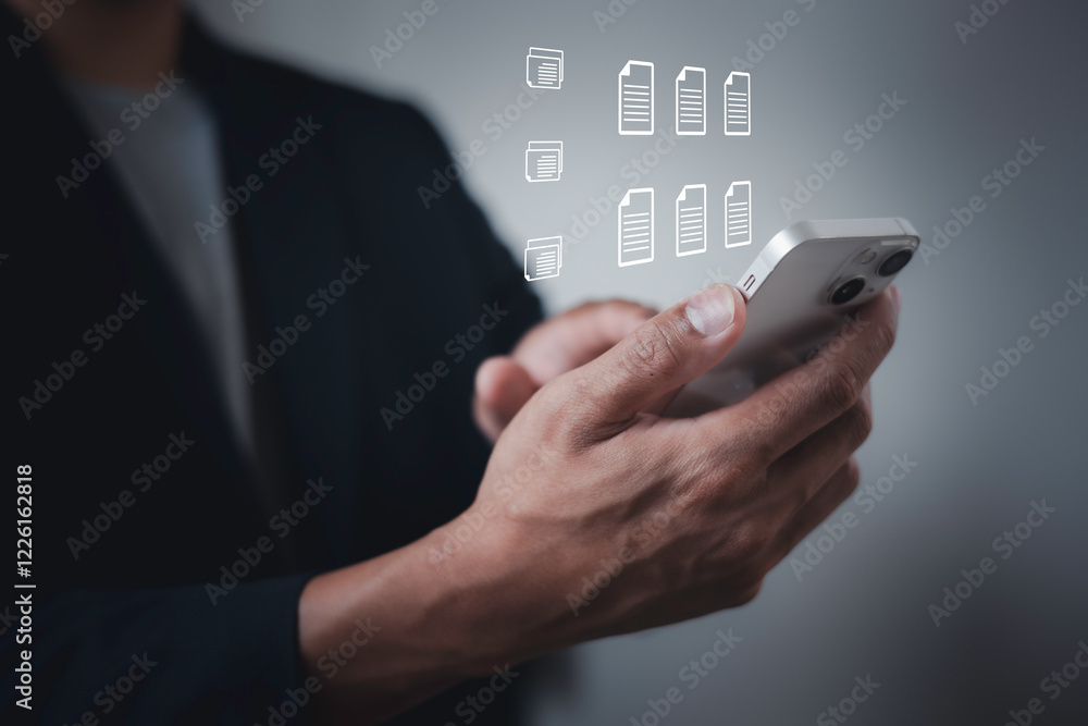 Aufkleber e-document management, online documentation database, paperless office concept,online document with 