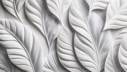 Stunning White Geometric Leaves 3D Tiles Texture Panorama A Futuristic Jungle Backdrop for Innovative Designs and Artistic Visions