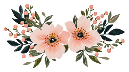 Beautiful floral arrangement with pink blossoms isolated on transparent background