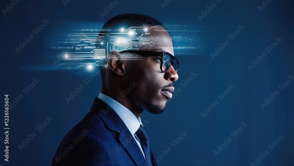 Aufkleber the mind of innovation: a powerful image of a businessman in a suit with an abstract representation 