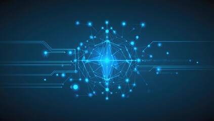 Global Network Connection: Abstract illustration depicting a glowing, interconnected network of nodes and circuits, symbolizing global communication, data flow, and technological innovation.  