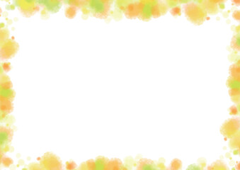 黄色系のふわふわした水彩風のドット飾りの白背景フレーム