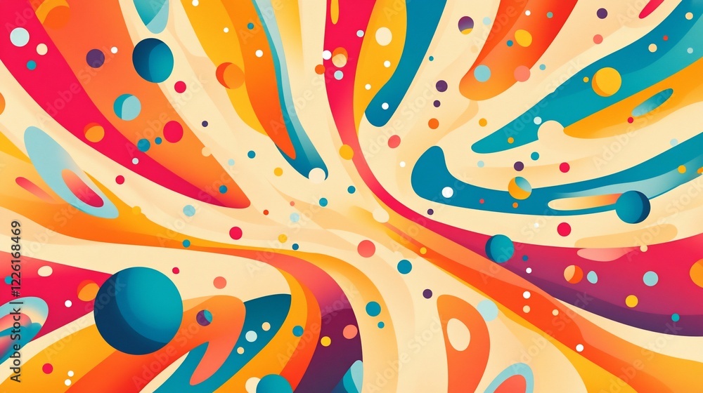 Poster abstract swirl of vibrant colors and circles creates a dynamic background pattern