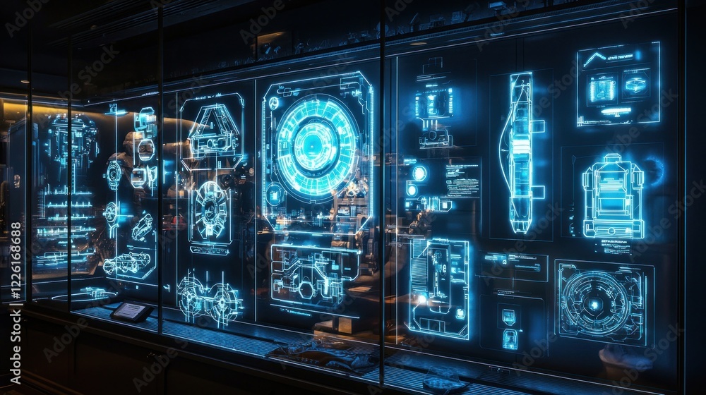 Poster futuristic technological display: a showcase of advanced engineering schematics