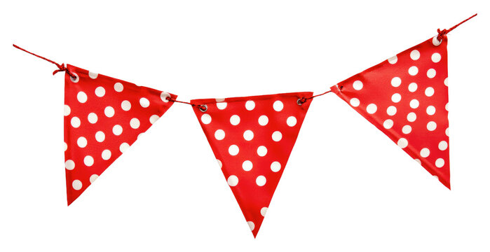 Red bunting with white dots for decor isolated on transparent background