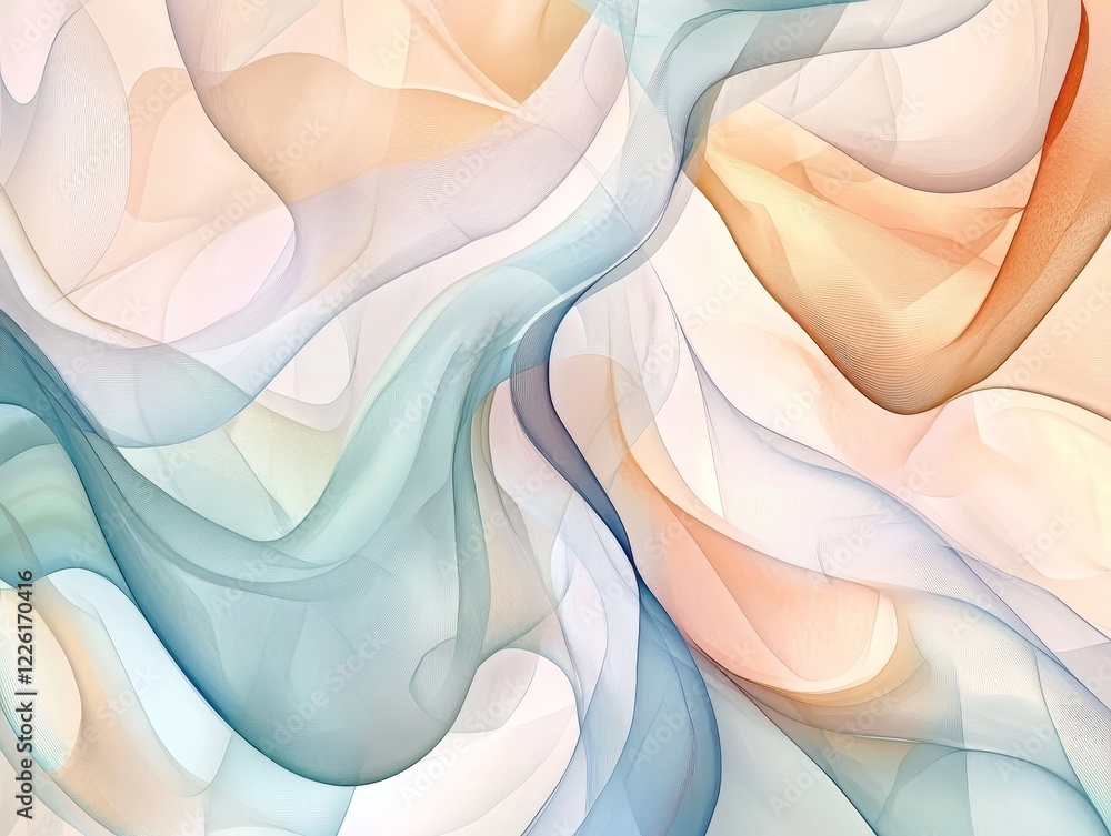 Poster this abstract image showcases soft pastel waves in a gentle, flowing motion, evoking a sense of calm