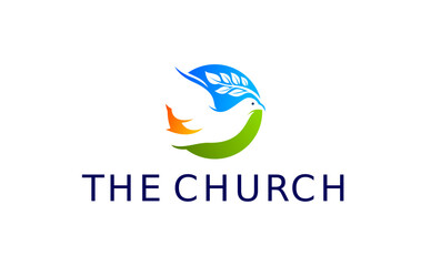 Fototapeta premium A church logo with a dove and leaves