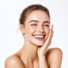 Obraz premium Young woman with satisfaction emotion skincare beauty concept