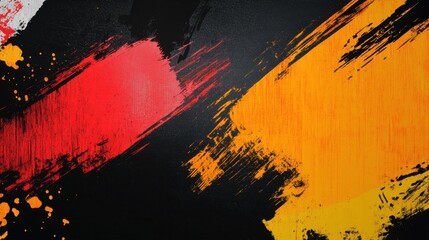 Abstract art featuring bold red, orange, and black brushstrokes.
