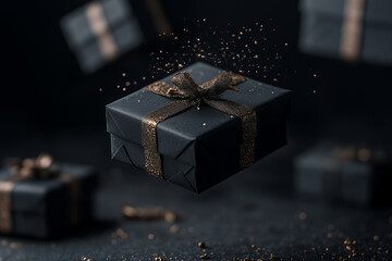 Flying gifted boxes, black and luxury gold in it