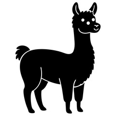 Cute Line Art Llama Silhouette Black Vector Illustration