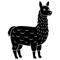 Cute Line Art Llama Silhouette Black Vector Illustration