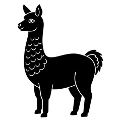 Cute Line Art Llama Silhouette Black Vector Illustration