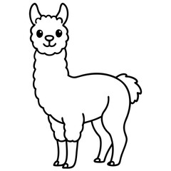 Cute Line Art Llama Silhouette Black Vector Illustration